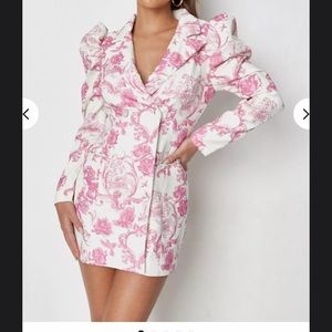 Petite Pink Printed Puff Sleeve Blazer Dress